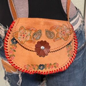 Vintage 80s Tooled Crossbody Bag